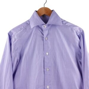 Domenico Vacca Mens Italian Dress Shirt Blue Herringbone 15.5-39 Italy